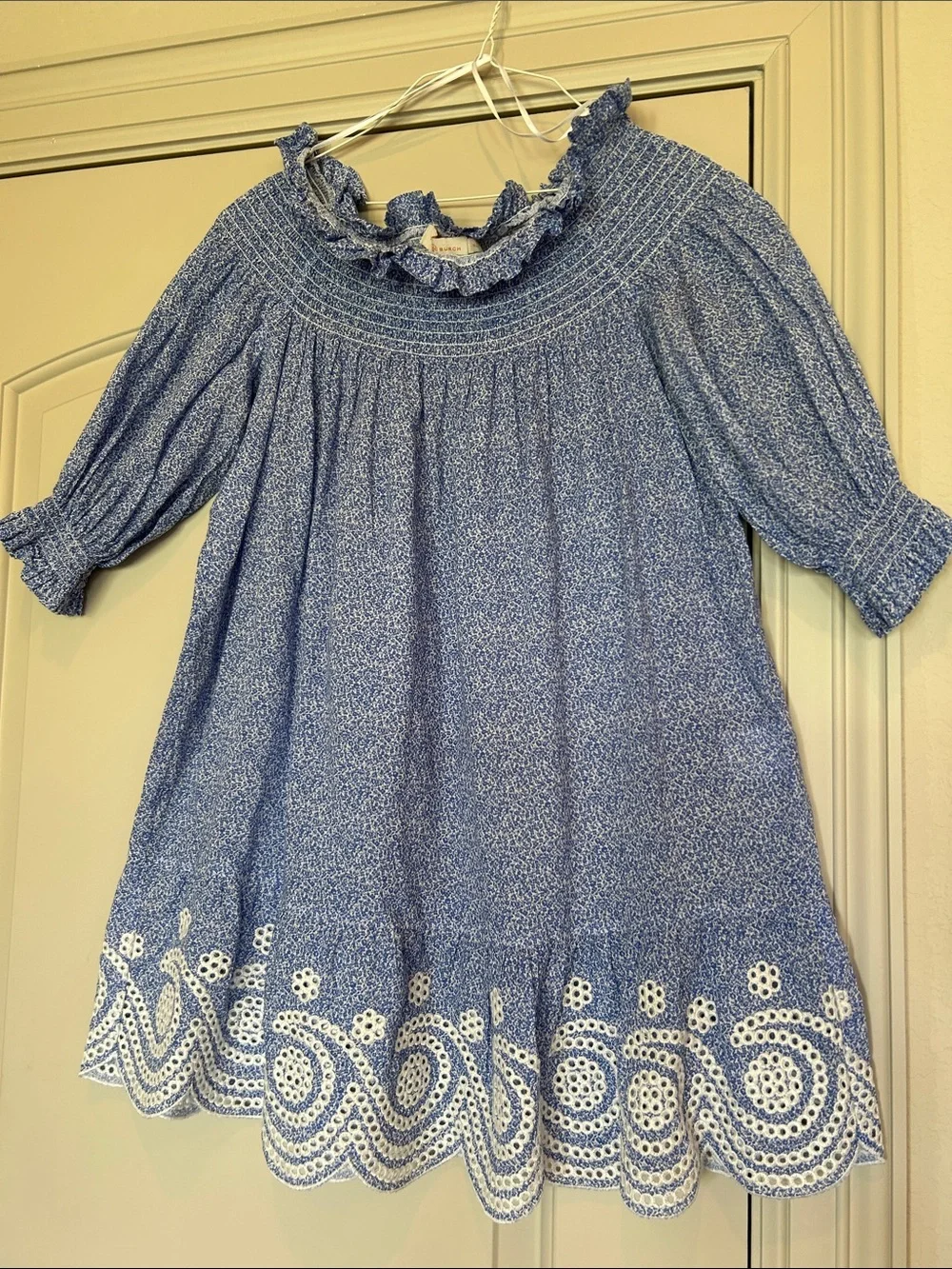 Tory Burch Blue/White Cotton Drop Shoulder Short Sleeve Cover-Up